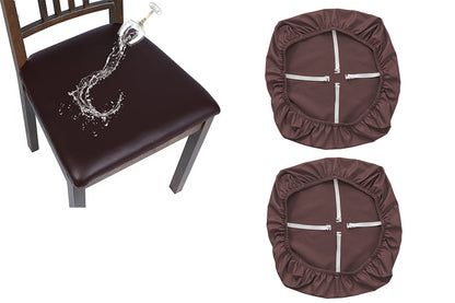 2Pcs Waterproof PU Leather Dining Chair Seat Cover Coffee