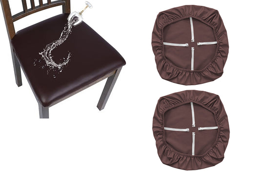2Pcs Waterproof PU Leather Dining Chair Seat Cover Coffee