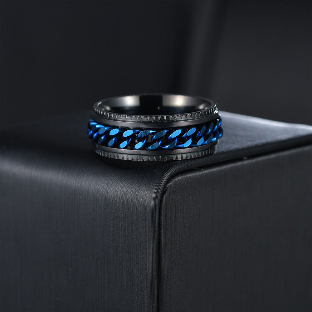 Fidget Spinner Ring for Anxiety Relief Stainless Steel for Adults & Teens Black and Blue