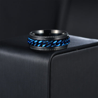Fidget Spinner Ring for Anxiety Relief Stainless Steel for Adults & Teens Black and Blue