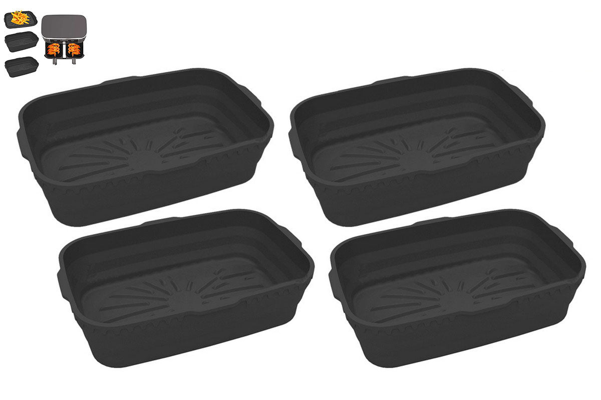 4Pcs Reusable Baking Air Fryer Silicone Liners Pot Food Grade Airfryer Basket Bowl-Black