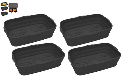 4Pcs Reusable Baking Air Fryer Silicone Liners Pot Food Grade Airfryer Basket Bowl-Black