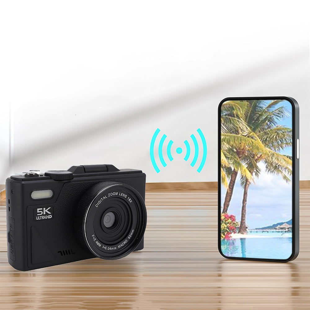 Digital Camera with 180-degree Flip Screen and 64MP Autofocus-Black