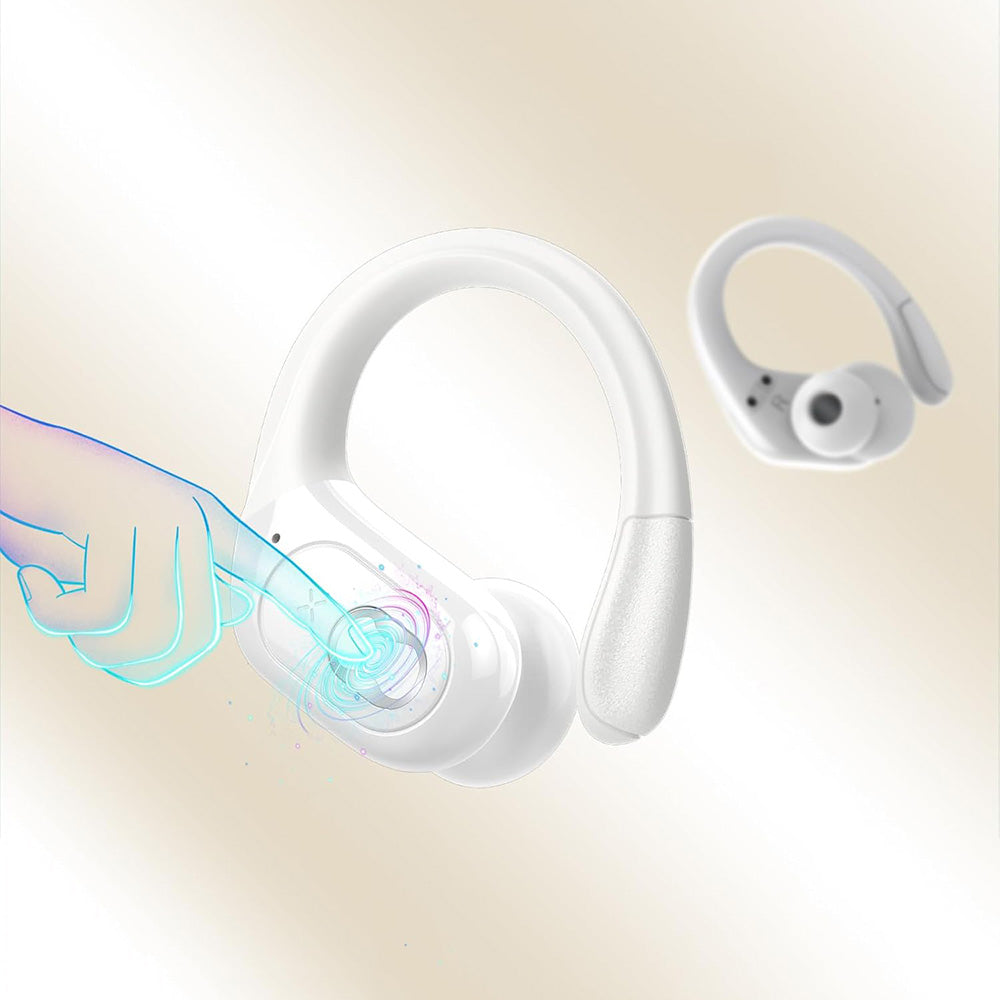 Wireless Bluetooth 5.4 Headphone Over Ear Bud IPX5 Waterproof Earphone for Sport Running-WHI