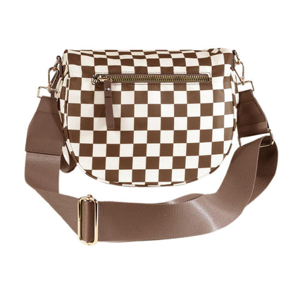 Checkered Crossbody Bag Women Sling Bag with Adjusatble Shoulder Strap Brown