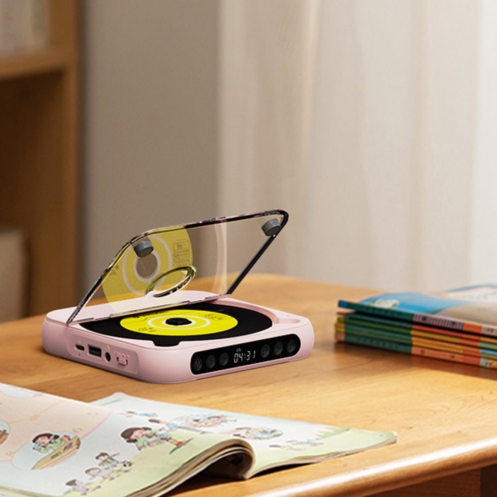 Portable Bluetooth CD Player Supports USB /Wired Playback Rechargeable Walkman Pink