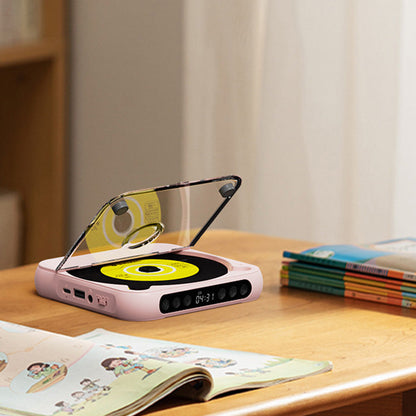 Portable Bluetooth CD Player Supports USB /Wired Playback Rechargeable Walkman Pink