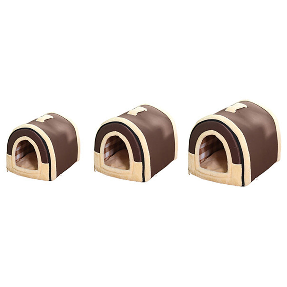 Pet Dog House Kennel Soft Bed Cave Cat Puppy Warm Cushion Brown