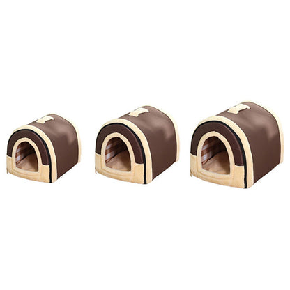 Pet Dog House Kennel Soft Bed Cave Cat Puppy Warm Cushion Brown