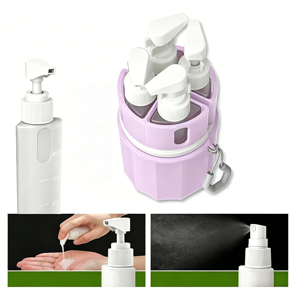 4 in 1 Travel Dispenser Bottle Set with Suction Cup for Toiletries-Pink