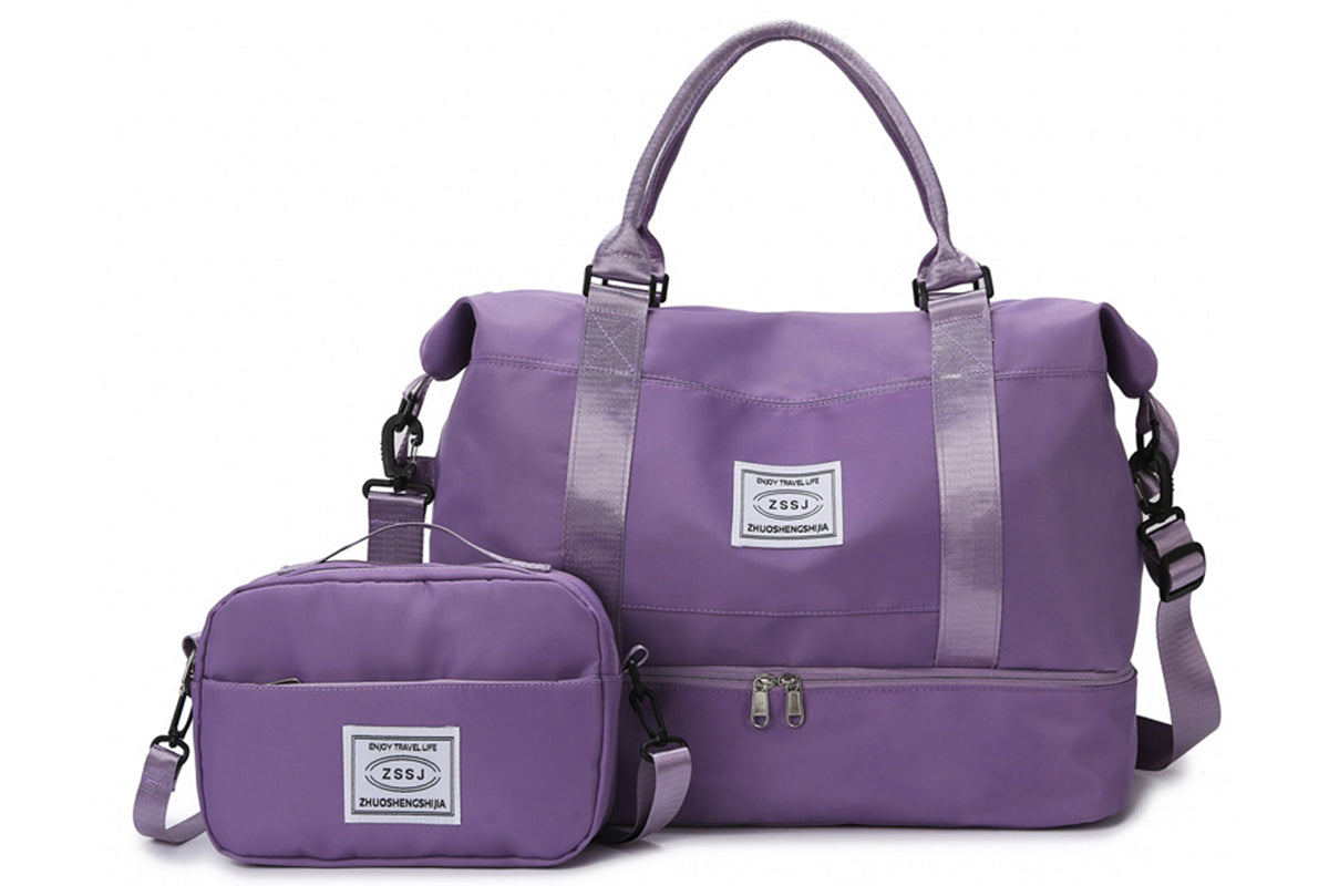 2Pcs Set 35L Travel Duffel Bag Crossbody Bag Shoulder Handbag for Women Men with Shoe Compartment -Purple