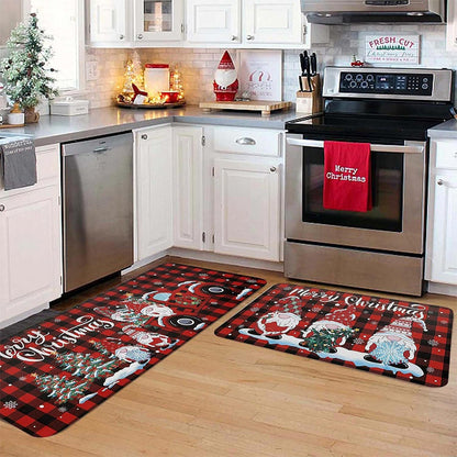 2PCS Christmas Floor Mats Set ¨C Non-Slip Rugs for Kitchen Bathroom Living Room and Doorway Style 1