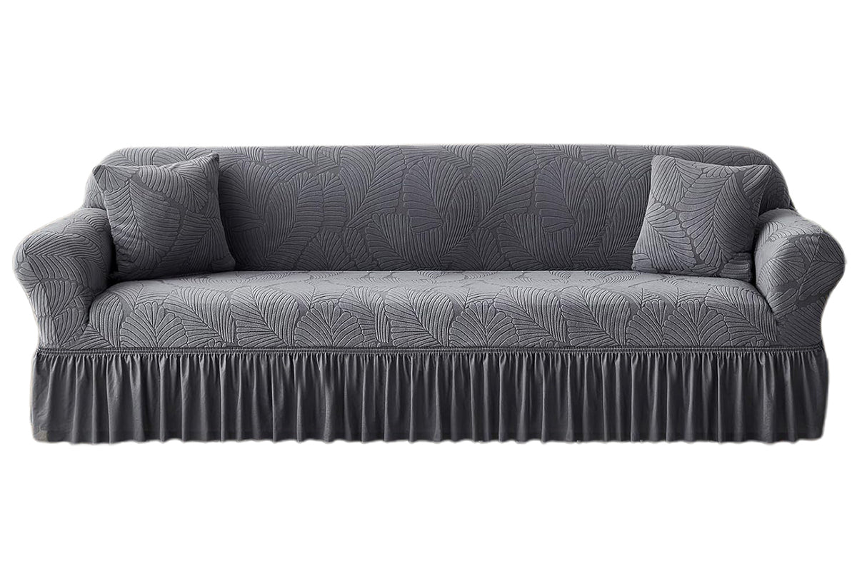 Sofa Cover with Skirt Stretch Sofa Slipcover Non-Slip Soft Couch Cover -Dark Grey