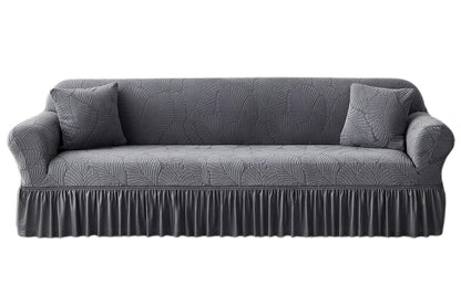 Sofa Cover with Skirt Stretch Sofa Slipcover Non-Slip Soft Couch Cover -Dark Grey