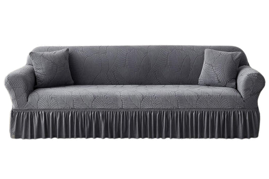 Sofa Cover with Skirt Stretch Sofa Slipcover Non-Slip Soft Couch Cover -Dark Grey