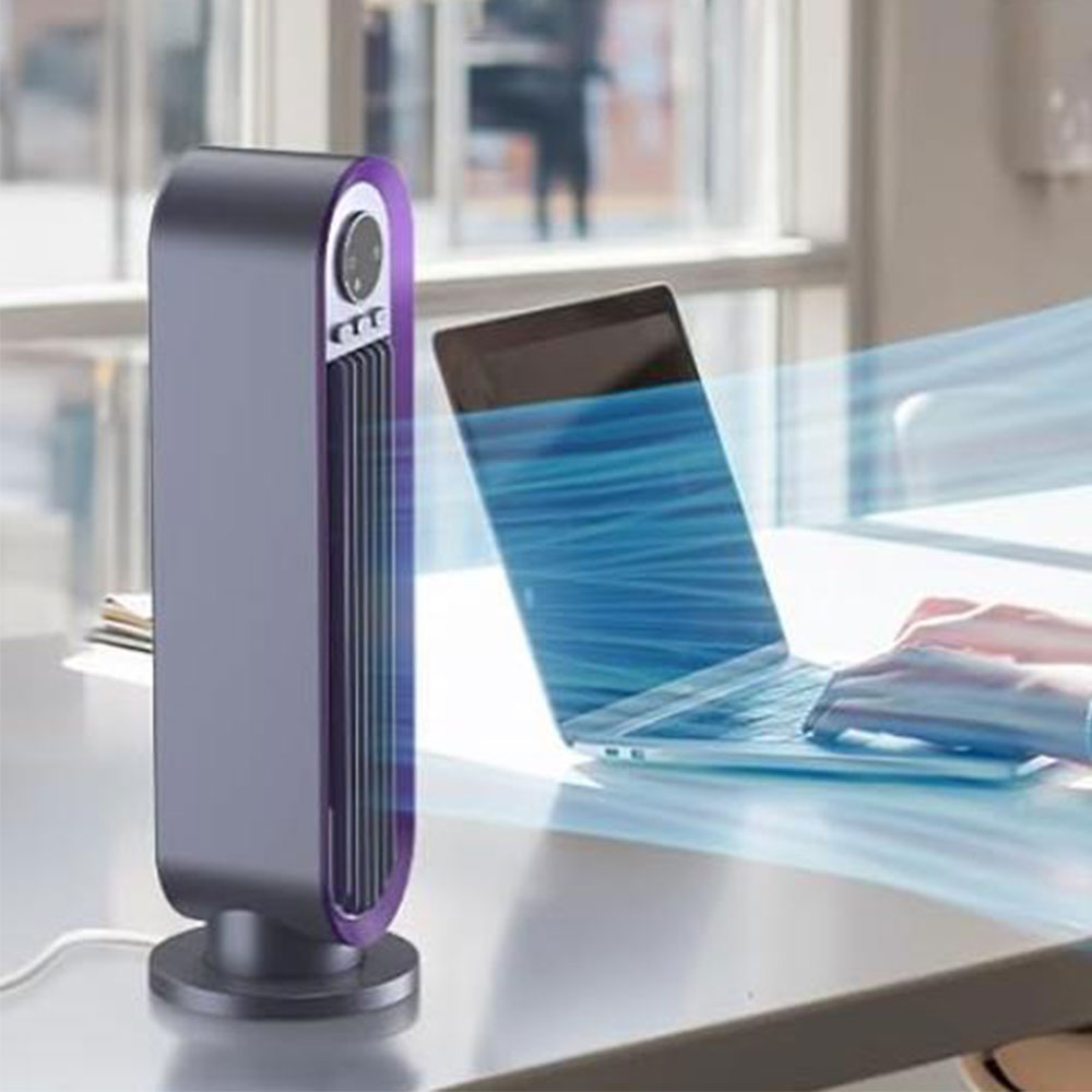 3-Speed Adjustable Oscillation Fan Bladeless Digital Display Desk Fan with Timer Setting Purple