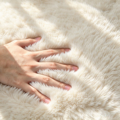 Soft Faux Rabbit Fur Rug for Bedroom Living Room and Bedside - Beige
