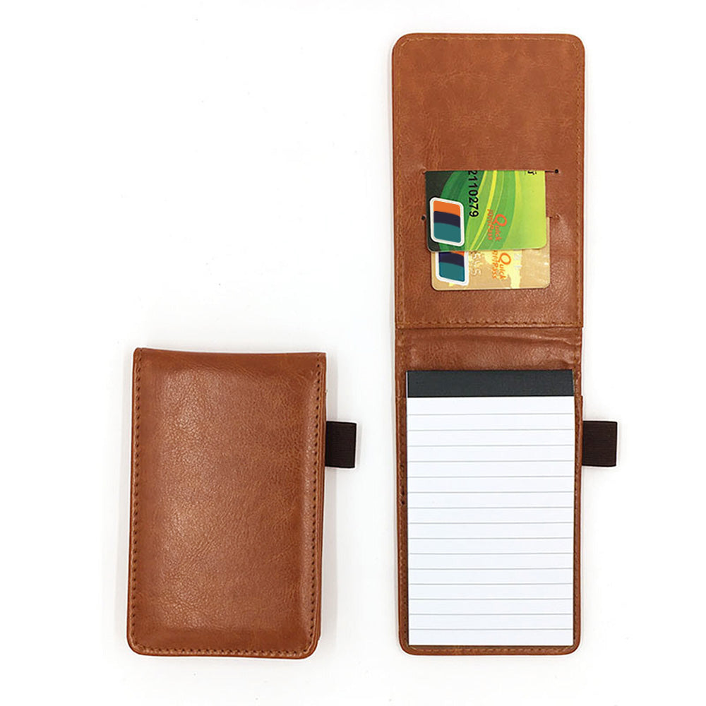 A7 Mini Pocket Notebook PU Leather Notepad with Pen Holder Card Slot-Brown