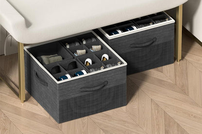 Shoe Organizer Foldable Shoe Storage Containers with Dividers and Lid-Blakc