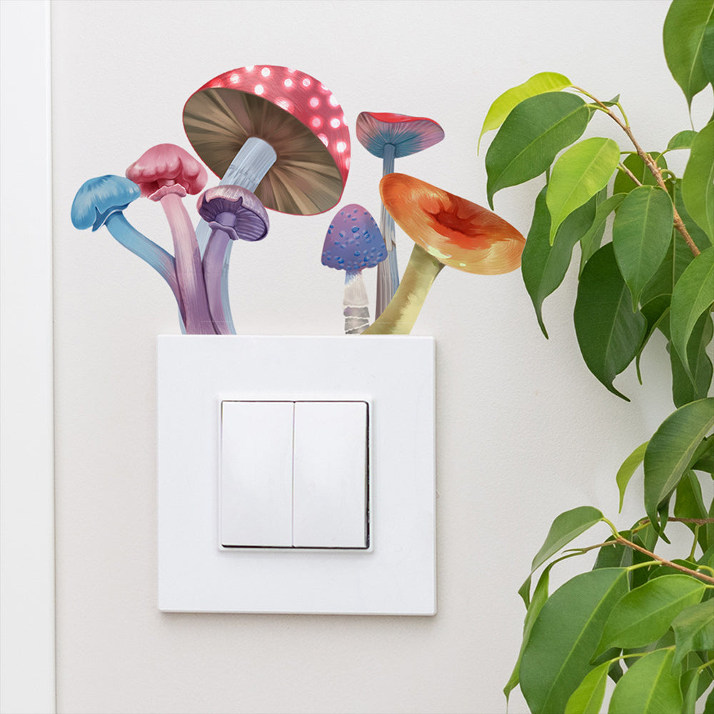 2Pcs Glow in The Dark Mushroom Wall Sticker Luminous Mushroom Light Switch Decals -Multi