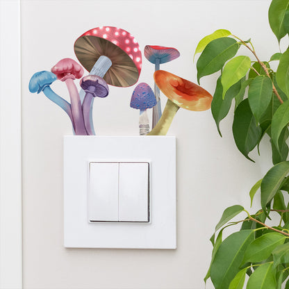 2Pcs Glow in The Dark Mushroom Wall Sticker Luminous Mushroom Light Switch Decals -Multi