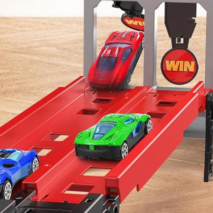 Transform Carrier Truck Race Track Toys with 8 Mini Race Cars Red