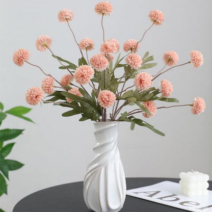 5 Pack Stem Cloth Dandelion Ball Artificial Flowers with Bendable Stems - Pink