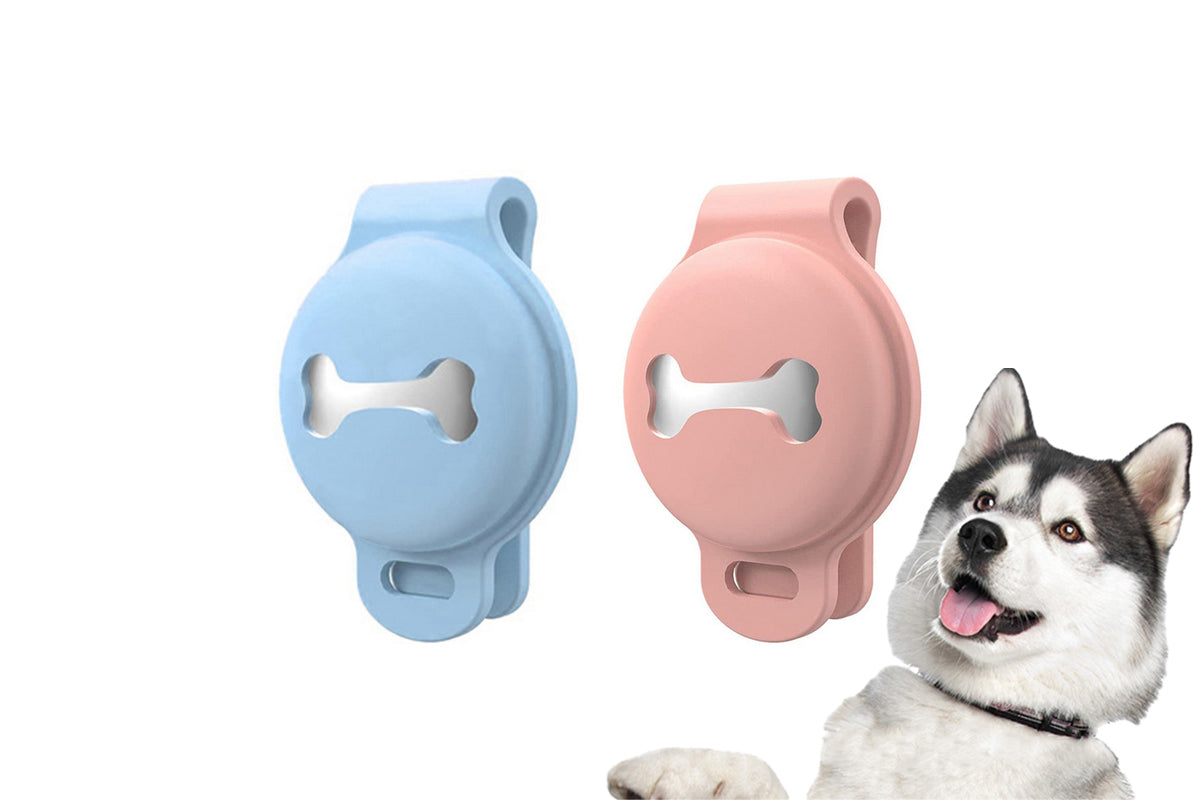 2Pcs Waterproof Apple Airtag Dog Collar Holder Anti-Lost Silicone Tracker Protective Case Cover-Blue And Pink