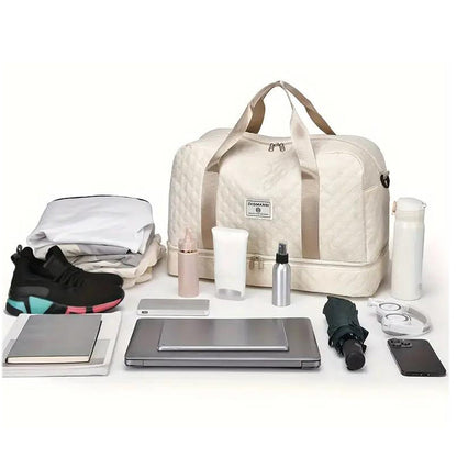 Large Capacity Travel Duffel Bag Versatile Shoulder Crossbody Weekender Bag with Shoe Compartment Beige