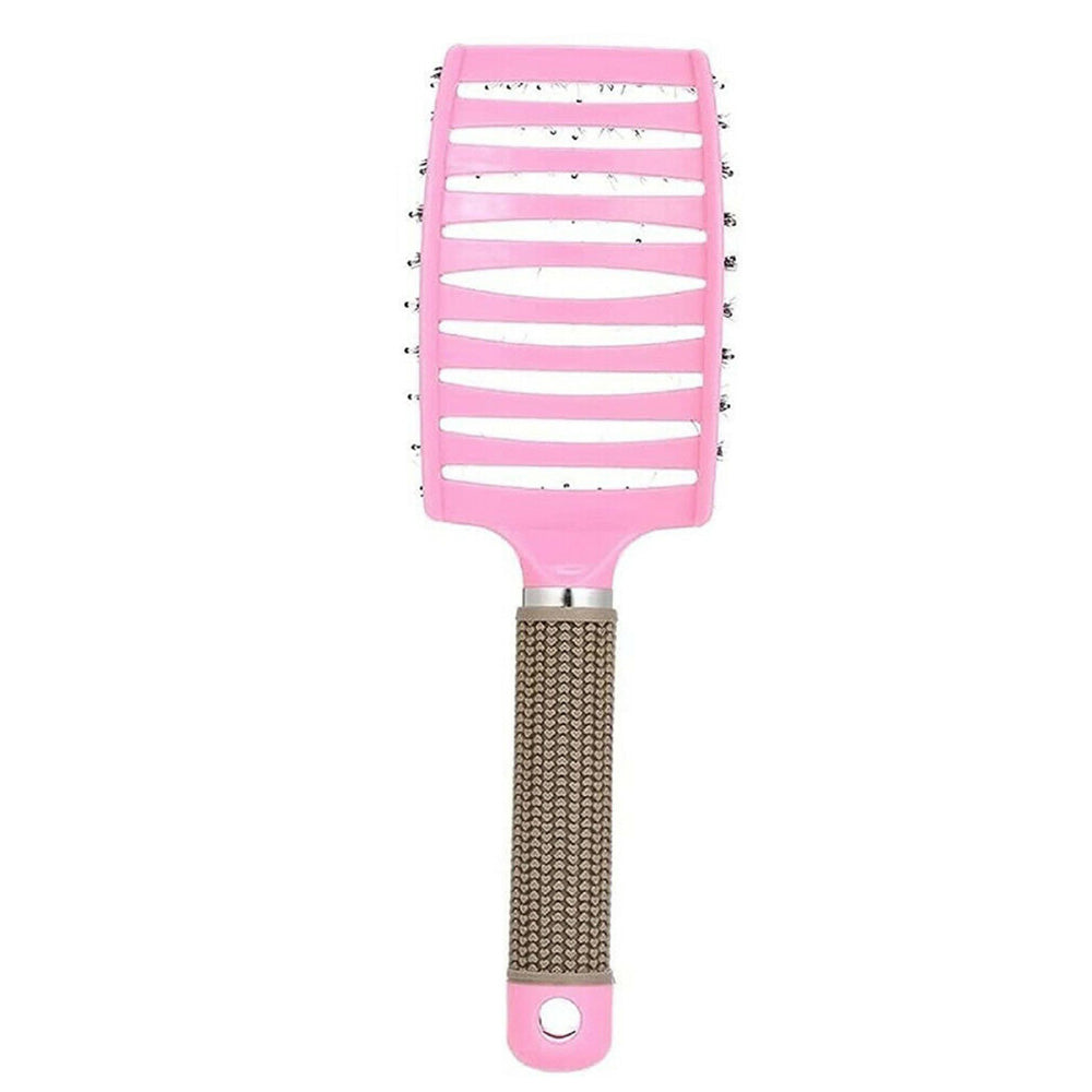 Detangle Nylon Boar Bristle Brush Head Scalp Massage Comb For Fine Hair-Pink