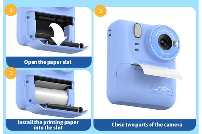 Boy and Girls Camera Instant Print Photo Portable Thermal Printing Camera-Blue