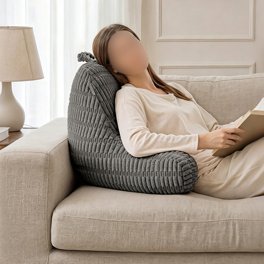 Bedside Backrest Cushion with Armrests Pocket and Washable Cover - Dark Grey
