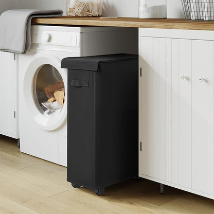 65L Laundry Basket with Wheels and Lid-Black