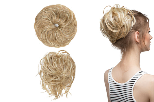 20CM High-Temperature Fiber Natural Messy Bun Scrunchy Thick Messy Bun Hair Piece-Blonde