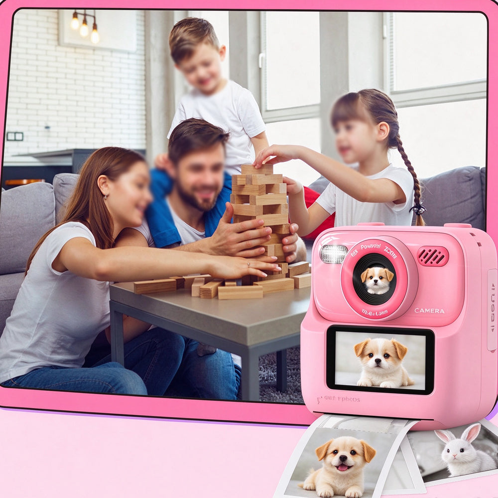 Instant Print Camera for Little Ones Dual Lens Digital Camera with 32G Card - Pink