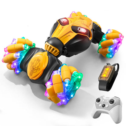 4WD Gesture Sensing RC Stunt Car with Drift Lights & Music Hand-Controlled Toy Yellow