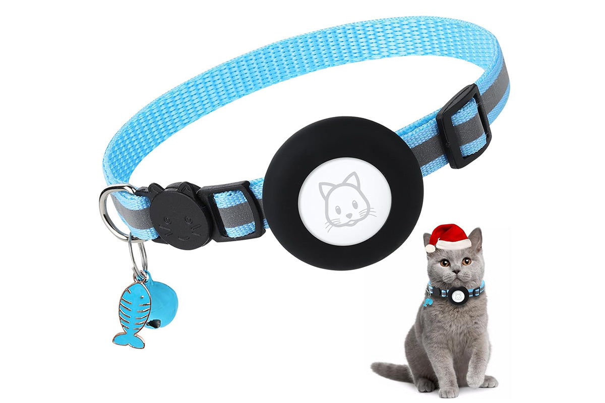 Adjustable Cat Collar Compatible with Apple Airtag - Sky Blue