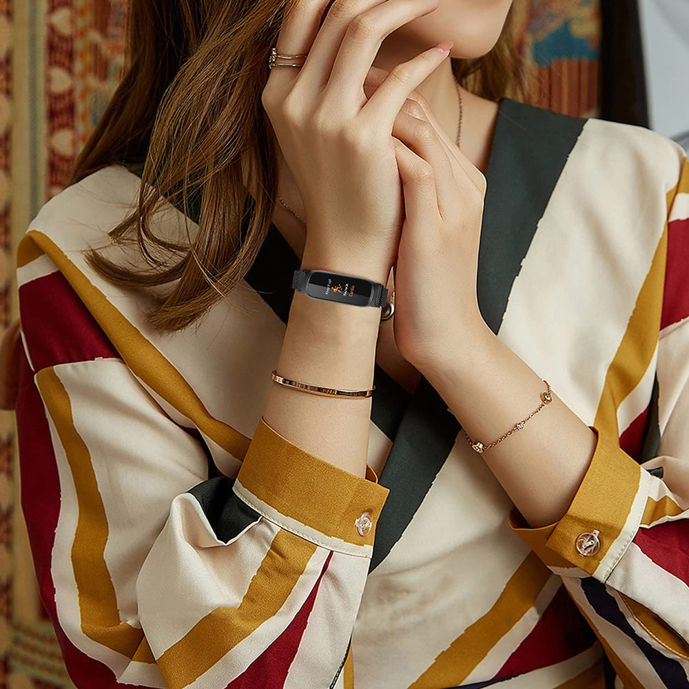 19.5cm Replacement Watch Band Adjustable Stainless Steel Watch Strap Compatible with Fitbit Inspire 3 Watch Black