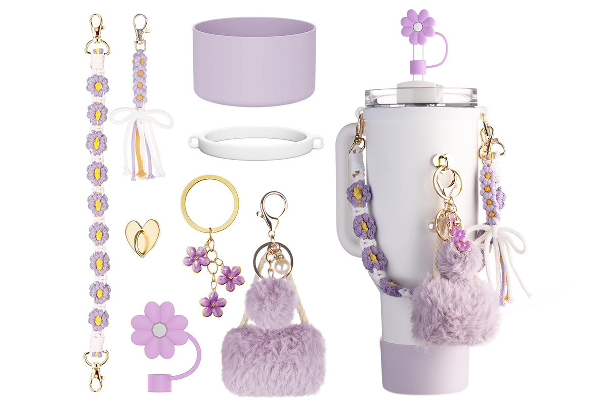 8Pcs for Stanley Cup Accessories Set Handle Strap Straw Cover for Stanley-Purple