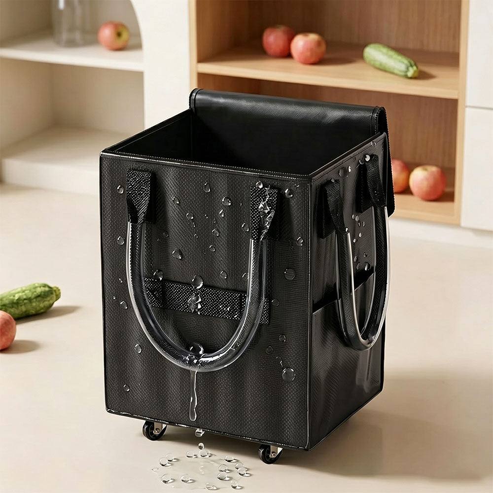 Reusable Grocery Bag Foldable Rolling Shopping Tote Bag - Black