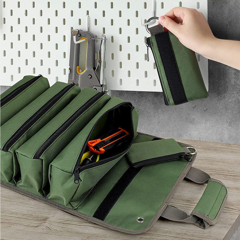 Portable Roll Up Tool Bag Hardware Repair Tool Organizer for Electrician Mechanic Green