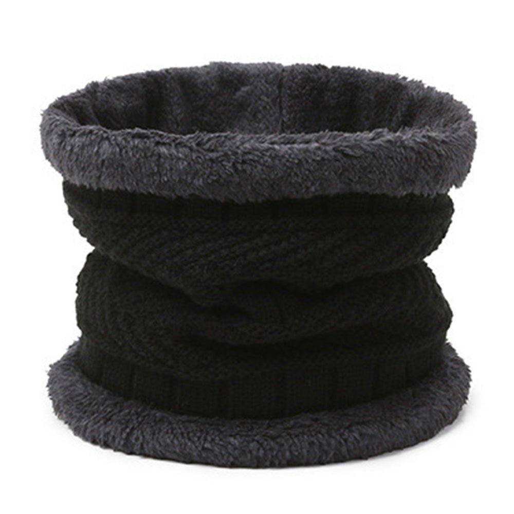 Uisex Beanie Cap Winter Knitted Hat Neck Warm Scarf Fleece Ski Accessories Black
