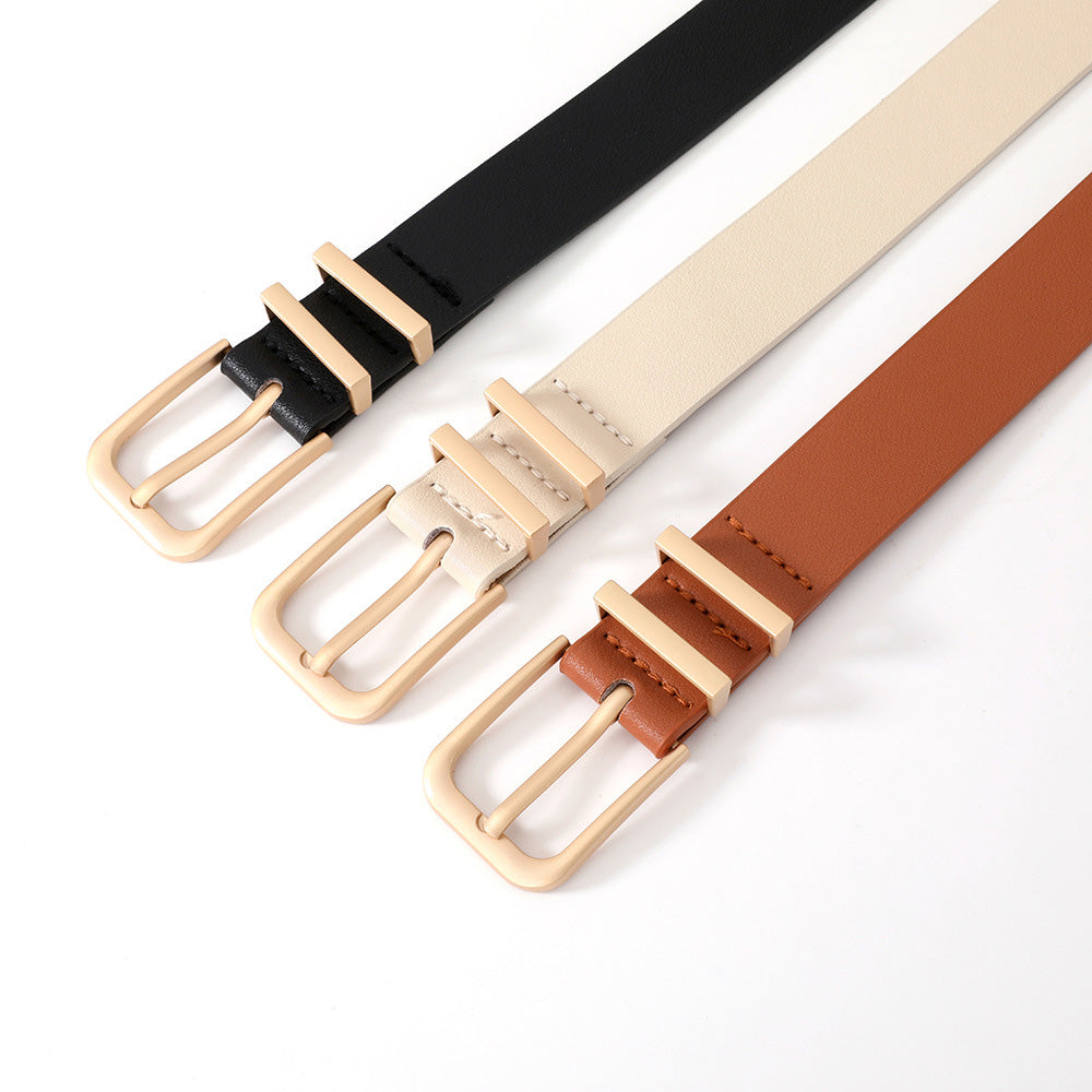 Women PU Leather Waist Belt Gold Pin Buckle Casual Belt for Jeans Dress