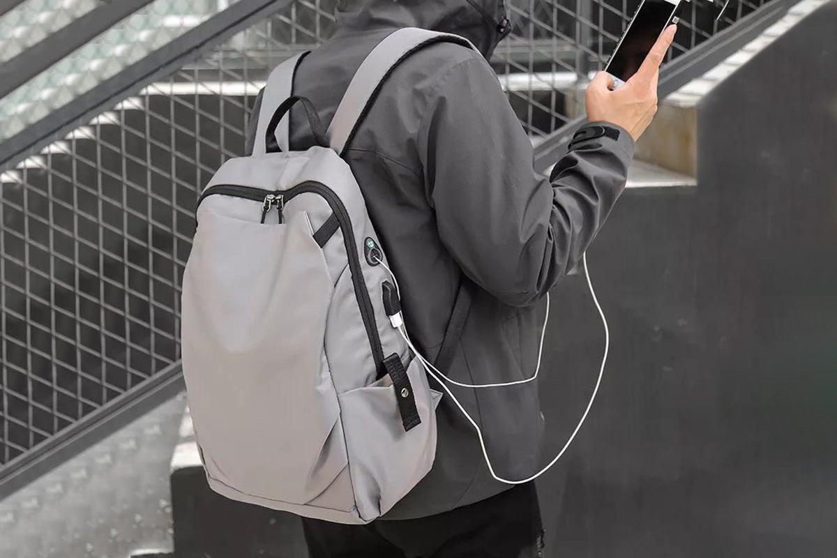 Business Laptop Backpack Anti-Theft USB Charging Port External Headphone Jack for Mens Womens -Grey