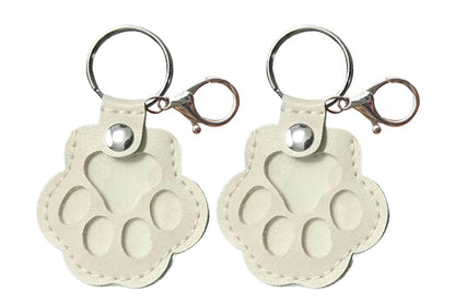 2PCS Pet Paw Shaped Key Chain Pet Fur Key Chain Pet Memorial Gift Key Ring-White