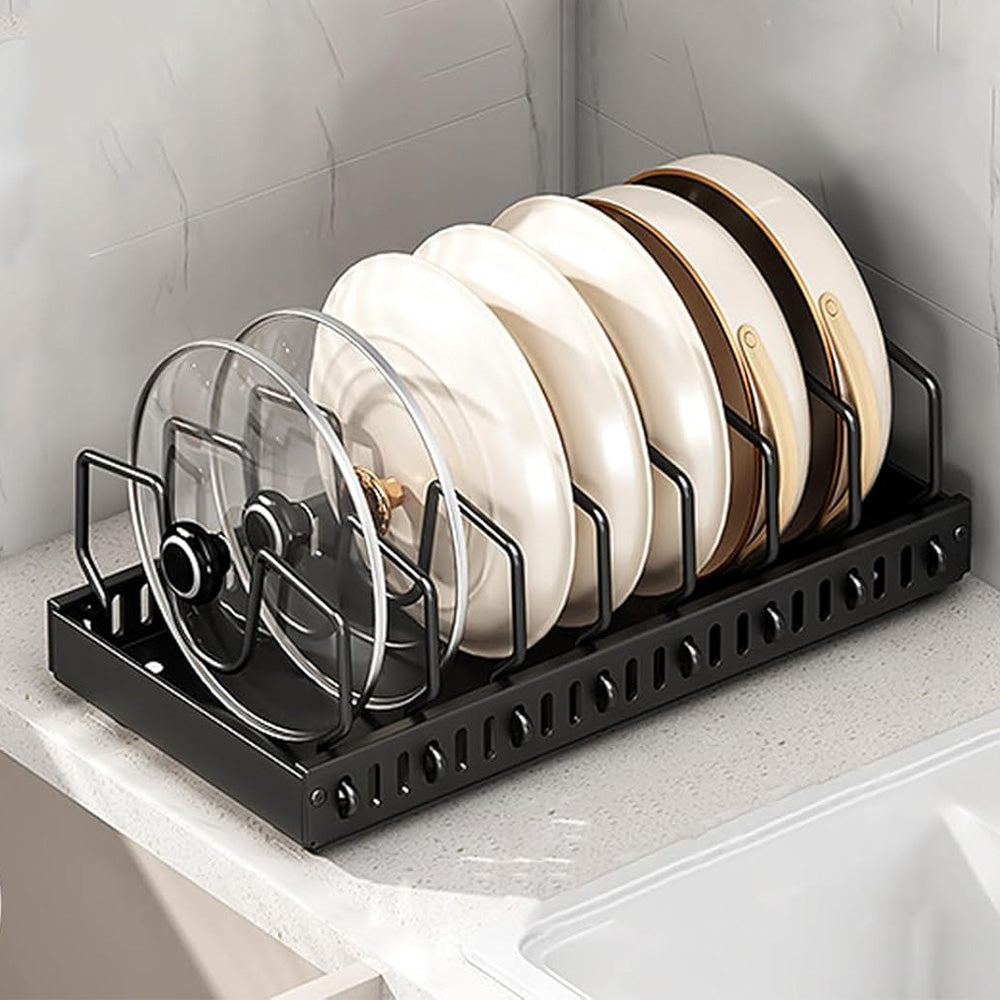 Vertical Pull Out Organizer for Pots and Pans Sliding Storage Rack with Dividers for Kitchen Black