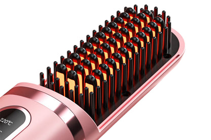 Hair Straightener Brush Anti-Scald Portable Straightening Brush Styling Tools -Pink