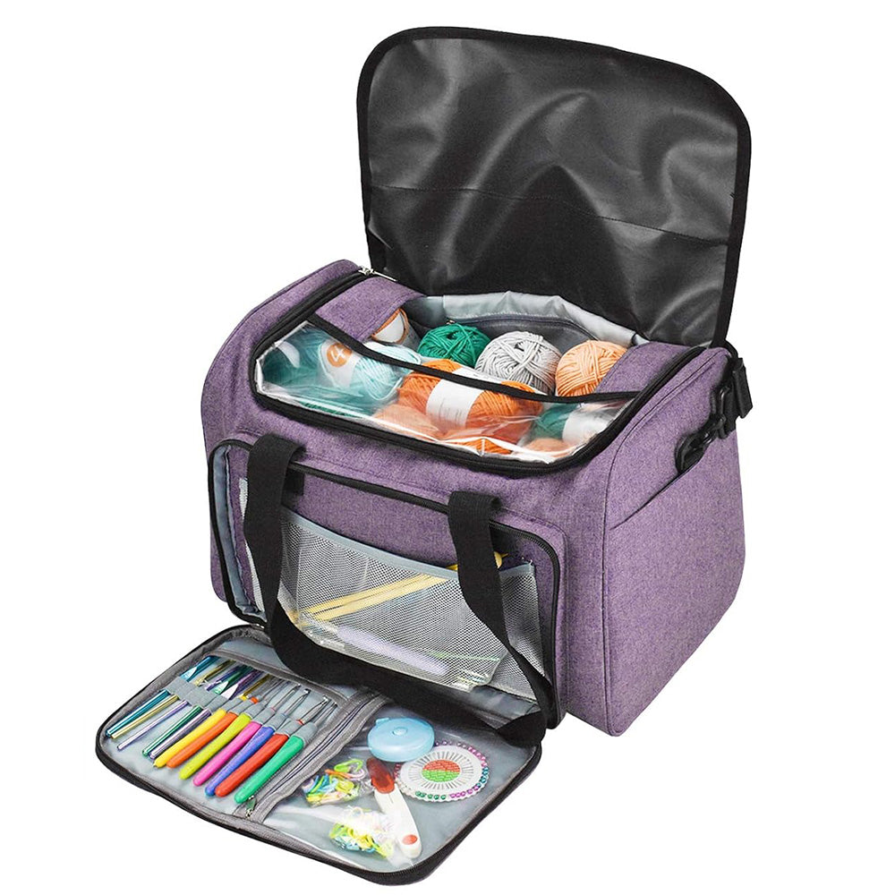Knitting Storage Bag Wool Tote Crichet Hook Needles Accessories Organizer-Purple
