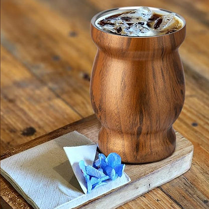 8oz 304 Stainless Steel Yerba Mate Cup Double Wall with Straw Spoon-Brown
