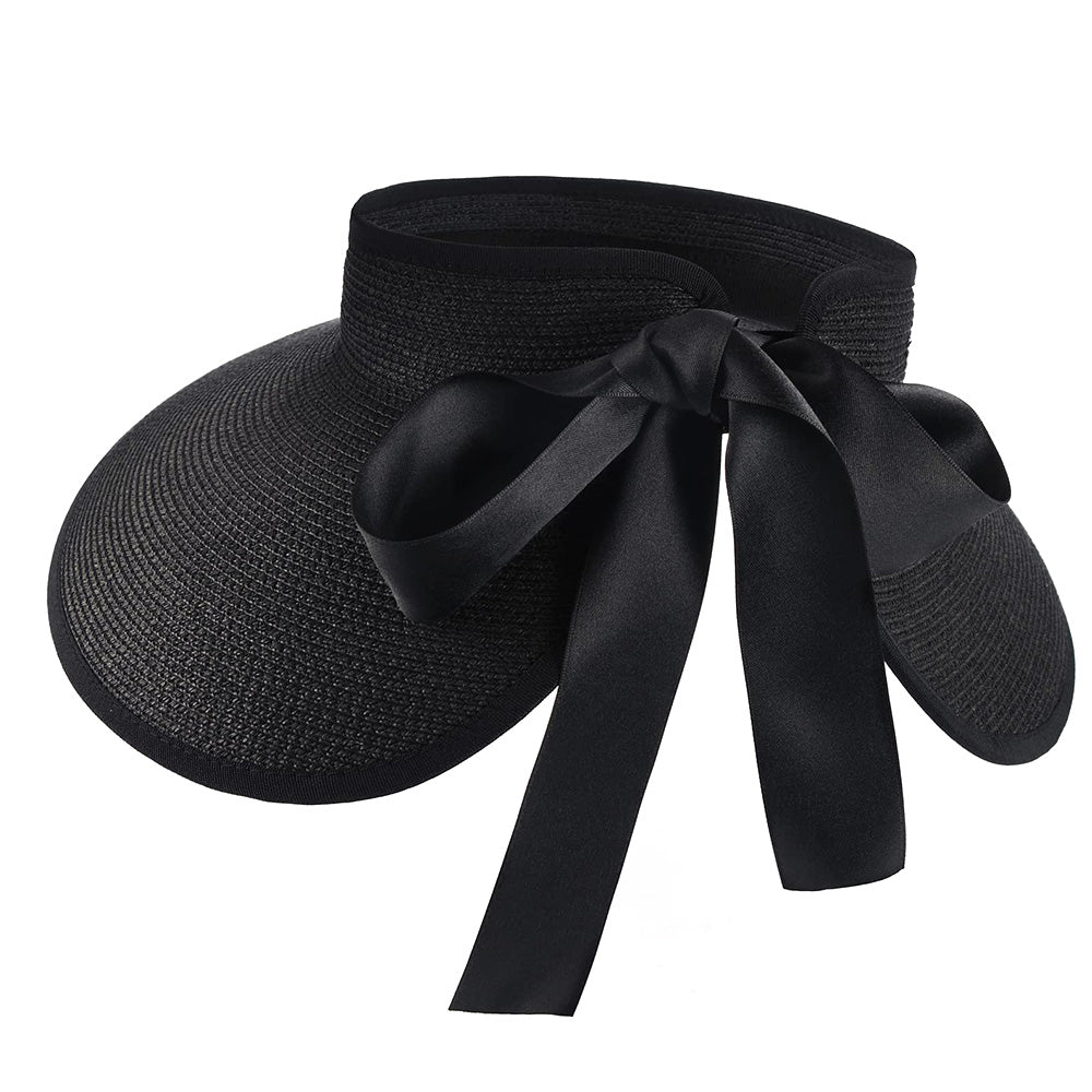 Foldable Adjustable Wide Brim Open Top Outdoor Sun Visor Hat - Black